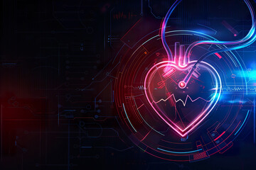 Obraz premium A heart is shown in a neon color with a red and blue background, generative ai.
