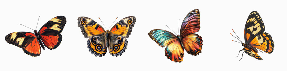 Fototapeta premium set of A vibrant butterfly resting, Colorful Butterfly Perched Gracefully, Gorgeous Butterfly Nestled Gently, Strikingly Colored Butterfly Resting, Dazzling Butterfly, on a transparent backgrounds