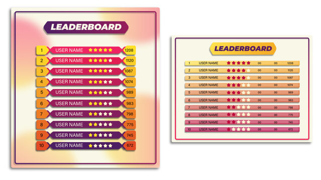 2 colorful top 10 ranking leaderboard list templates for competitions