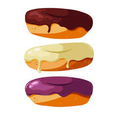 Vector set of hand drawn glazed donuts. Sweet bakery and pastry. Dessert collection with isolated elements	