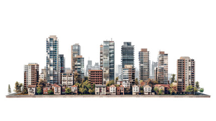 Building city neighbourhood on transparent background