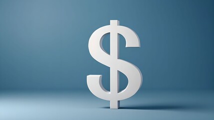Obraz premium 3D. White dollar sign symbol standing prominently on a solid blue background with ample negative space. Suitable for financial advertising, business presentations, and economic reports.