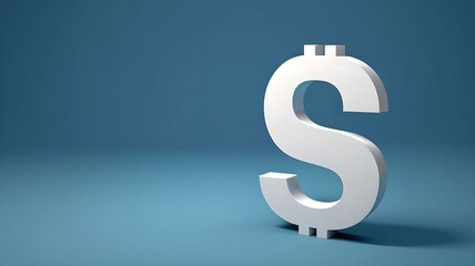 Obraz premium 3D. White dollar sign symbol standing prominently on a solid blue background with ample negative space. Suitable for financial advertising, business presentations, and economic reports.