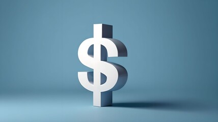 Obraz premium 3D. White dollar sign symbol standing prominently on a solid blue background with ample negative space. Suitable for financial advertising, business presentations, and economic reports.