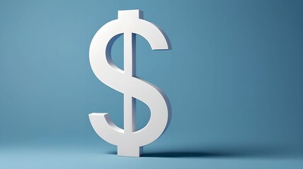 Obraz premium 3D. White dollar sign symbol standing prominently on a solid blue background with ample negative space. Suitable for financial advertising, business presentations, and economic reports.