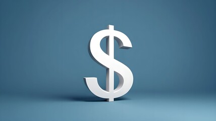 Fototapeta premium 3D. White dollar sign symbol standing prominently on a solid blue background with ample negative space. Suitable for financial advertising, business presentations, and economic reports.