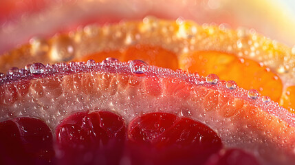   A fruit's close-up, with water droplets on both the top and bottom