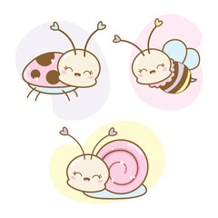 Cute garden insect drawing in kawaii children's style