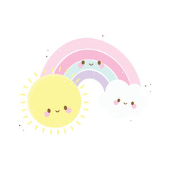 Cute vector sun and rainbow kawaii
