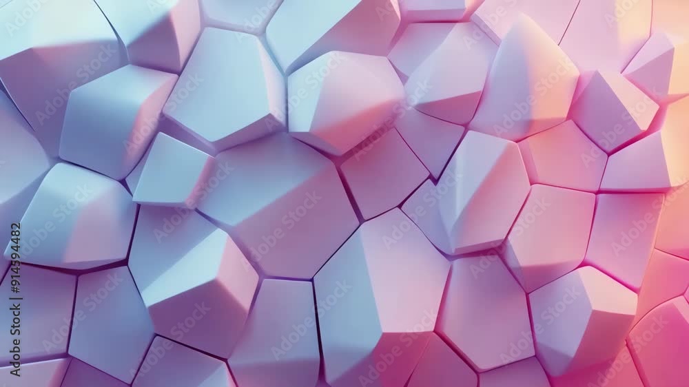 Poster 3d animation of abstract surface with geometric shapes