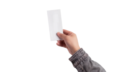 Hand holding receipt for shopping on transparent background 