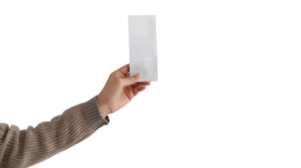 Hand holding receipt for shopping on transparent background 