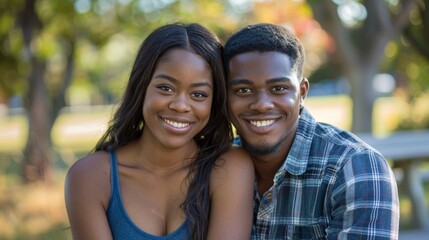 Portrait of young biracial couple relaxing in park, sunshine, and summer for love, caring, or quality time. Man, woman, and variety dating in nature, outdoor, and happiness