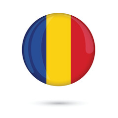 Fototapeta premium Romania Flag round glossy Design with Traditional Colors, High-Quality isolated Vector Illustration for Patriotic Projects and Educational Use, Red, Yellow, Blue Tricolor isolated on white background