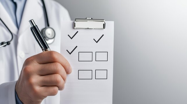 Survey form with doctor s check marks indicating reviewed patient responses
