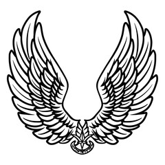 Vintage-Style Angel Wings and Bird Feather Vector Illustrations: Hand-Drawn Black & White Tattoo Designs