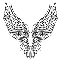 Vintage-Style Angel Wings and Bird Feather Vector Illustrations: Hand-Drawn Black & White Tattoo Designs