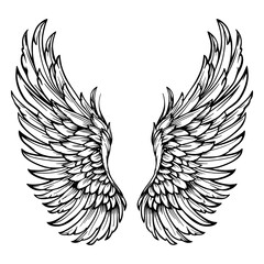 Obraz premium Vintage-Style Angel Wings and Bird Feather Vector Illustrations: Hand-Drawn Black & White Tattoo Designs