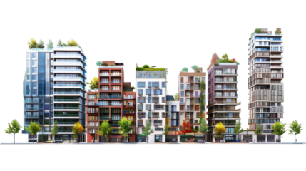 Building city neighbourhood on transparent background