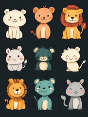 Obraz premium Cute Cartoon Animals Set with Various Expressions
