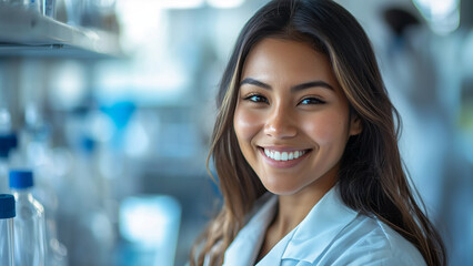 Native American Indigenous Woman Lab Technician - scientist, lab, research, laboratory, woman, professional, smiling, portrait, healthcare, chemistry, medical, science, technology