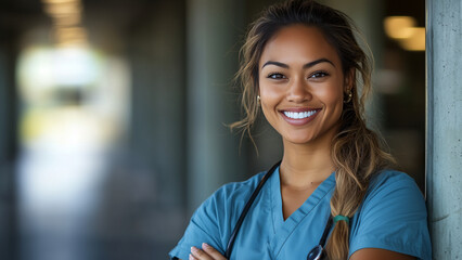 Pacific Islander Woman Nurse - doctor, nurse, healthcare, medical professional, woman, smiling, scrubs, hospital, clinic, healthcare worker, medical staff, professional
