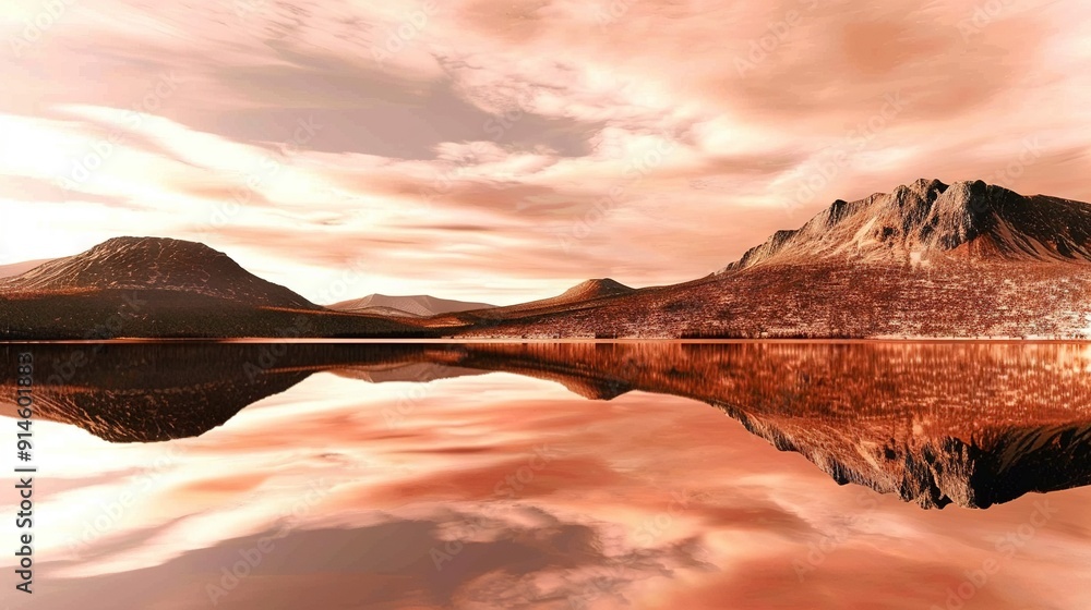 Poster a vast expanse of water stretches before a majestic mountain in the background, framed by billowing 