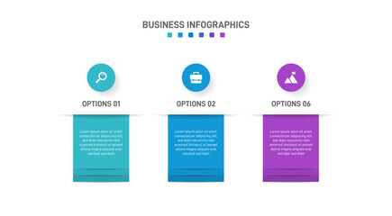 Horizontal progress bar featuring 3 arrow-shaped elements, symbolizing three six stages of business strategy and progression. Clean timeline infographic design template. Vector for presentation