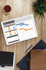 Project planning software for modish business project management on the computer screen showing...