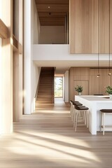 Fototapeta premium A realistic 3D photo of a home interior with detailed textures and lighting, capturing the essence of modern design
