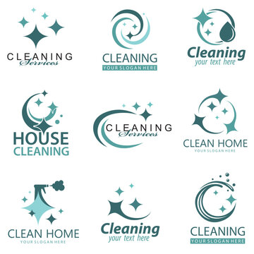 collection of cleaning service design with sparkle stars isolated on white background