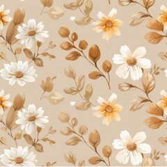 A hand drawn watercolor illustration of hens, ducks, and eggs on a seamless rural pattern.