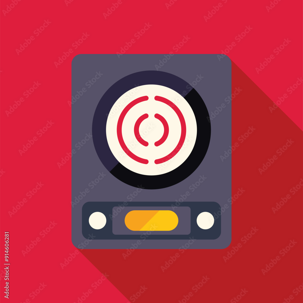 Poster induction cooker panel with touch control buttons showing working cooking zone icon on red backgroun