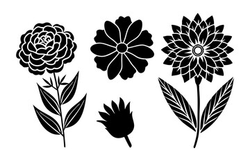 Set of 4 Flower Icon Elements - Marigold & Chrysanthemum