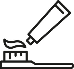 Toothbrush and toothpaste icon. Hygiene symbol. Linear style.