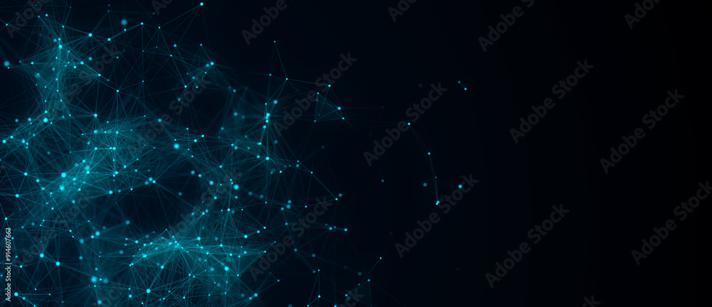 Poster network connection structure. abstract blue background with moving dots, lines and triangles. futuri