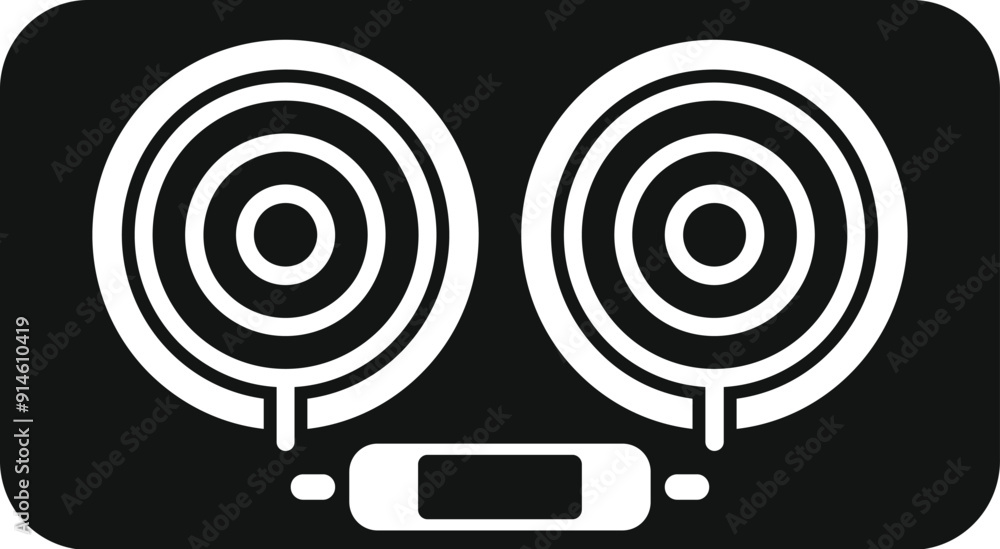 Poster black and white icon of a modern double induction cooker with digital display, symbolizing efficient