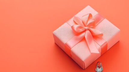 Obraz premium valentine 's day concept. pink gift box with red ribbon on a pink background