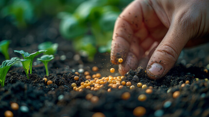 Close-Up of Farmer Sowing Seeds at Sunrise, Sustainable Agriculture,
