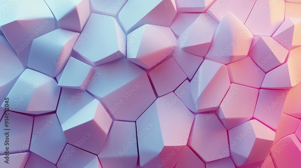 Poster 3d animation of abstract surface with geometric shapes