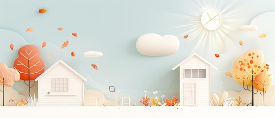 A picturesque autumn day with learners in a facility garden, engaged in comprehension activities, colorful leaves all around