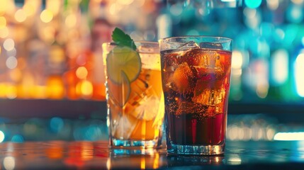 Two Refreshing Drinks on a Bar Counter