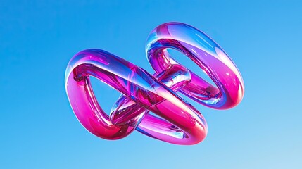 Naklejka premium Colorful abstract shape in motion against a bright blue sky, evoking a sense of creativity and modern design.