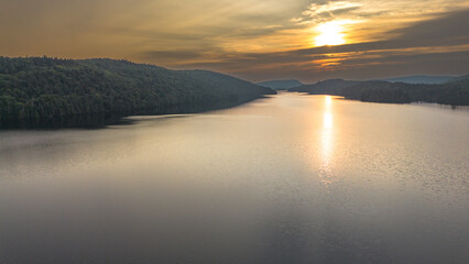 Sunset over a magnificent fishing lake in the Canadian forest