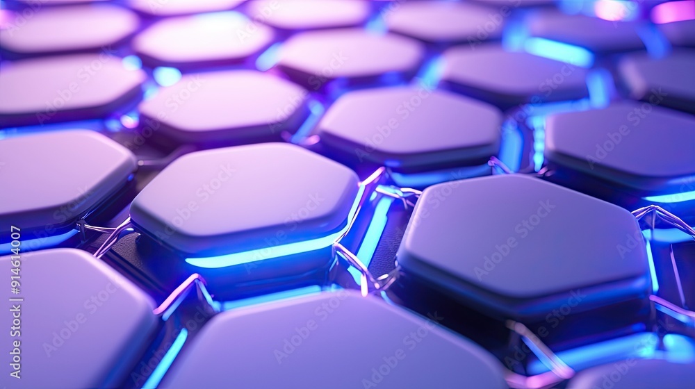 Canvas Prints close-up of a vibrant hexagonal pattern glowing with blue light, showcasing a modern and futuristic 