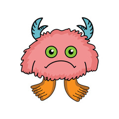Funny cartoon monster illustration isolated on a white background. cute pink monster cartoon illustration element design