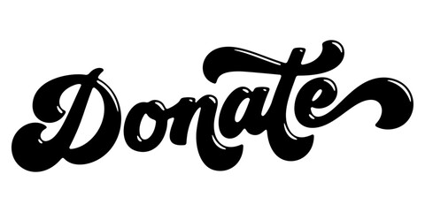 Word ‘Donate’ written in stylized retro bubble script lettering