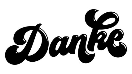 German word ‘Danke’ (Thank You) written in stylized retro bubble script lettering