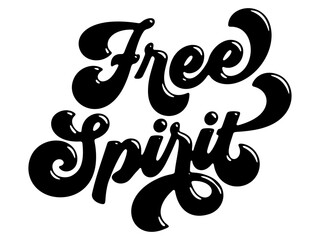 Words ‘Free Spirit’ written in stylized retro bubble script lettering