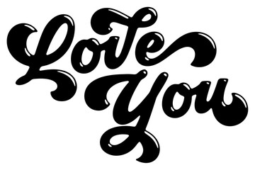 Words ‘Love You’ written in stylized retro bubble script lettering